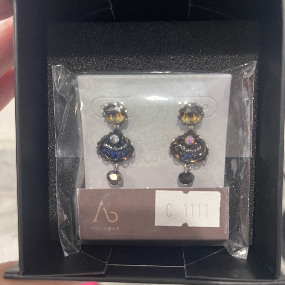 Ayala Bar Blue and Gold Dangle Earrings - Picture 3 of 4